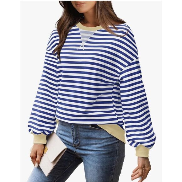 NEW Striped Crewneck Oversized Sweatshirt Pullover Sweater XL - Picture 6 of 6